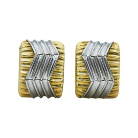 Attributed to Michael Bondanza 18K Yellow Gold and Platinum Textured Hoop Earrings
