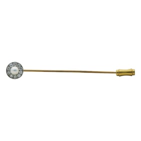 14K Yellow Gold, Platinum, Pearl, and Diamond Cluster Stick Pin