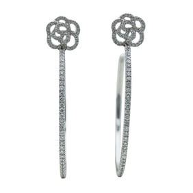 18K White Gold Diamond Camellia Flower Hoop Earrings