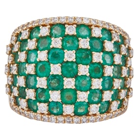 EFFY 14K Yellow Gold Emerald and Diamond Checkerboard Ring