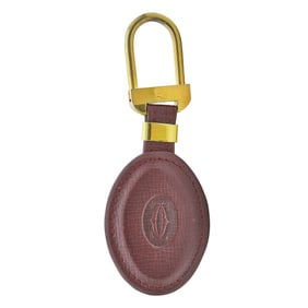 Cartier Base Metal and Burgundy Leather CC Key Chain