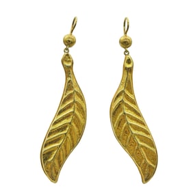 LALAoUNIS 18K Yellow Gold Hammered Leaf Pendant Earrings