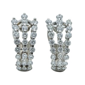 18K White Gold and Diamond Half Hoop Earrings