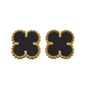 Van Cleef & Arpels Sweet Alhambra  18K Yellow Gold and Onyx Stud Earrings