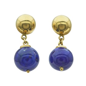 18K Yellow Gold and Lapis Lazuli Bead Drop Earrings