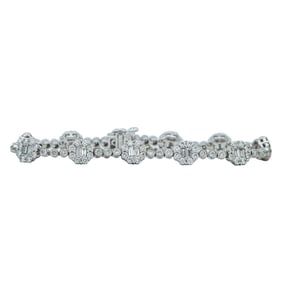 18K White Gold Brilliant Cut and Baguette Cut Diamond Bracelet