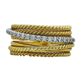 David Yurman Crossover 18K Yellow Gold Diamond Ring Band