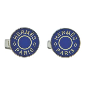 Hermès Metal and Blue Enamel Circular Cufflinks