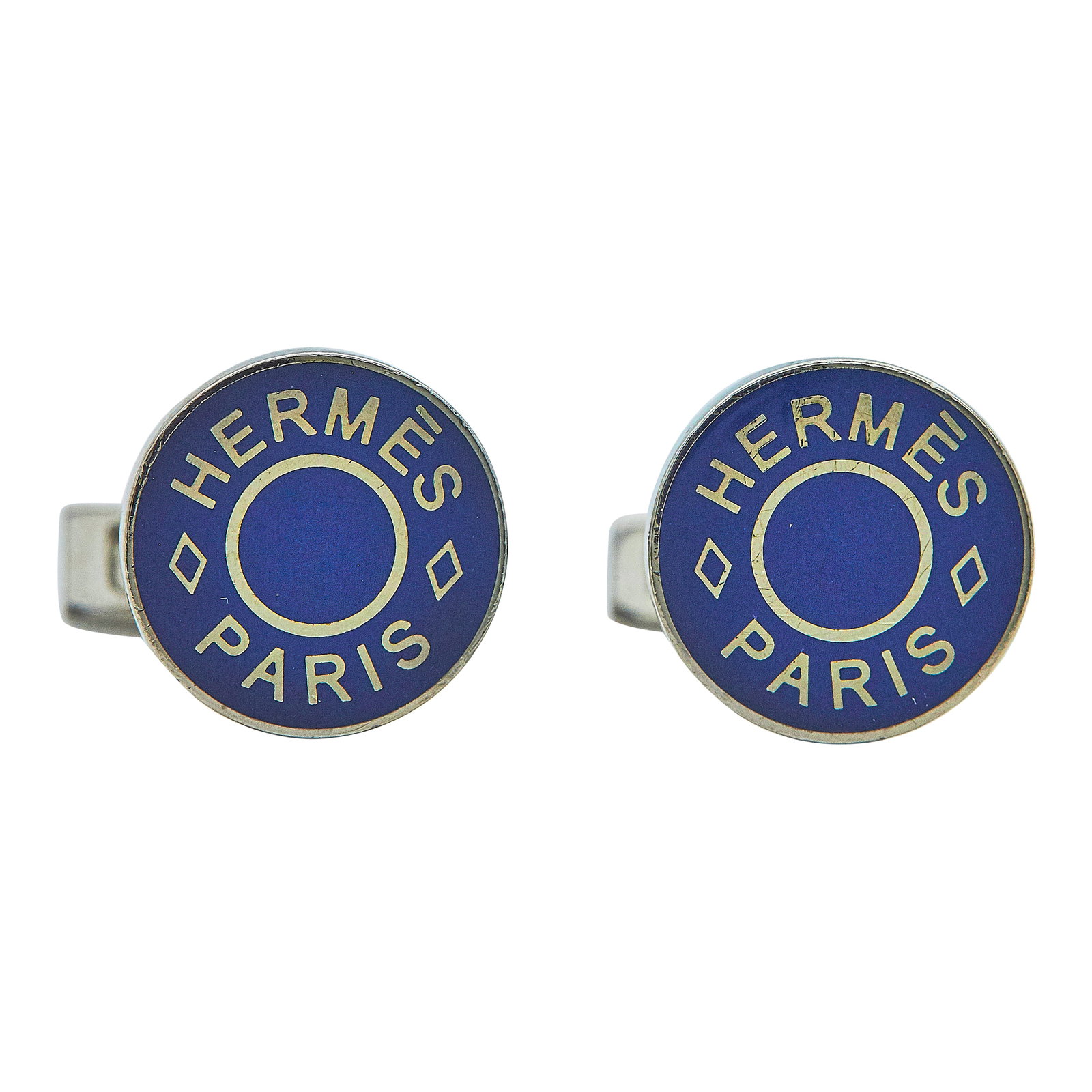 Hermès Metal and Blue Enamel Circular Cufflinks (1 of 4)