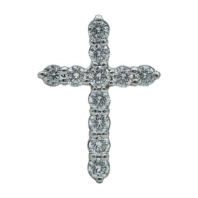 18K White Gold Round Brilliant Cut Diamond Cross Pendant