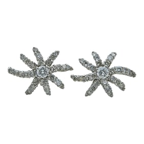 14K White Gold and Diamond Asymmetrical Star Stud Earrings