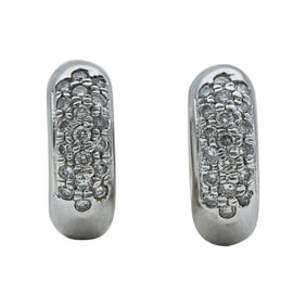 14K White Gold and Diamond Huggie Hoop Earrings