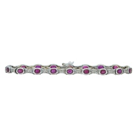18K White Gold Ruby and Diamond Link Bracelet