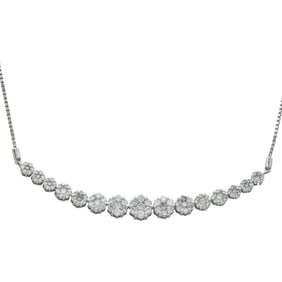 14K White Gold and Diamond Flower Cluster Necklace