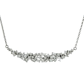 14K White Gold Baguette Cut and Round Brilliant Cut Diamond Necklace