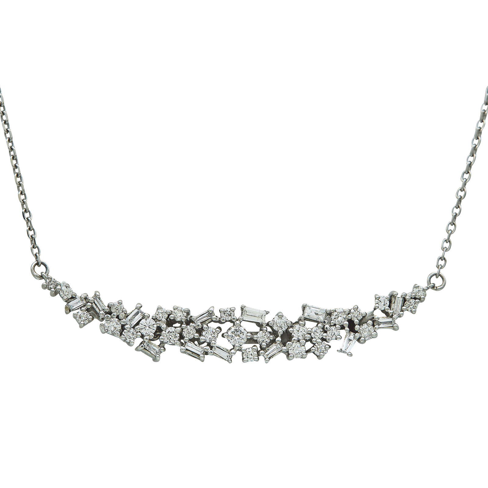 14K White Gold Baguette Cut and Round Brilliant Cut Diamond Necklace (1 of 4)