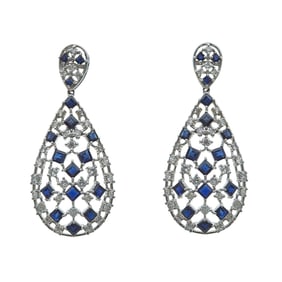 14K White Gold Sapphire and Diamond Teardrop Pendant Earrings