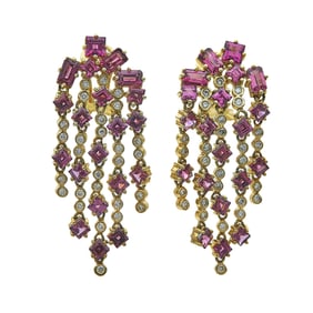 Sonia B. 14K Yellow Gold Garnet and Diamond Waterfall Earrings
