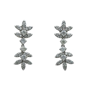14K White Gold  and Diamond Floral Cluster Earrings
