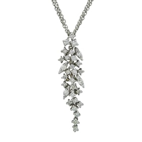14K White Gold Chain and Diamond Cluster Pendant Necklace