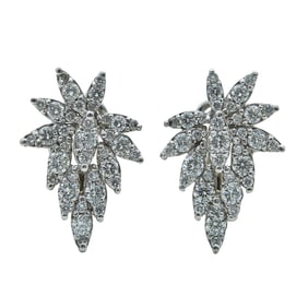 14K White Gold and Diamond Leaf Shaped Earrings