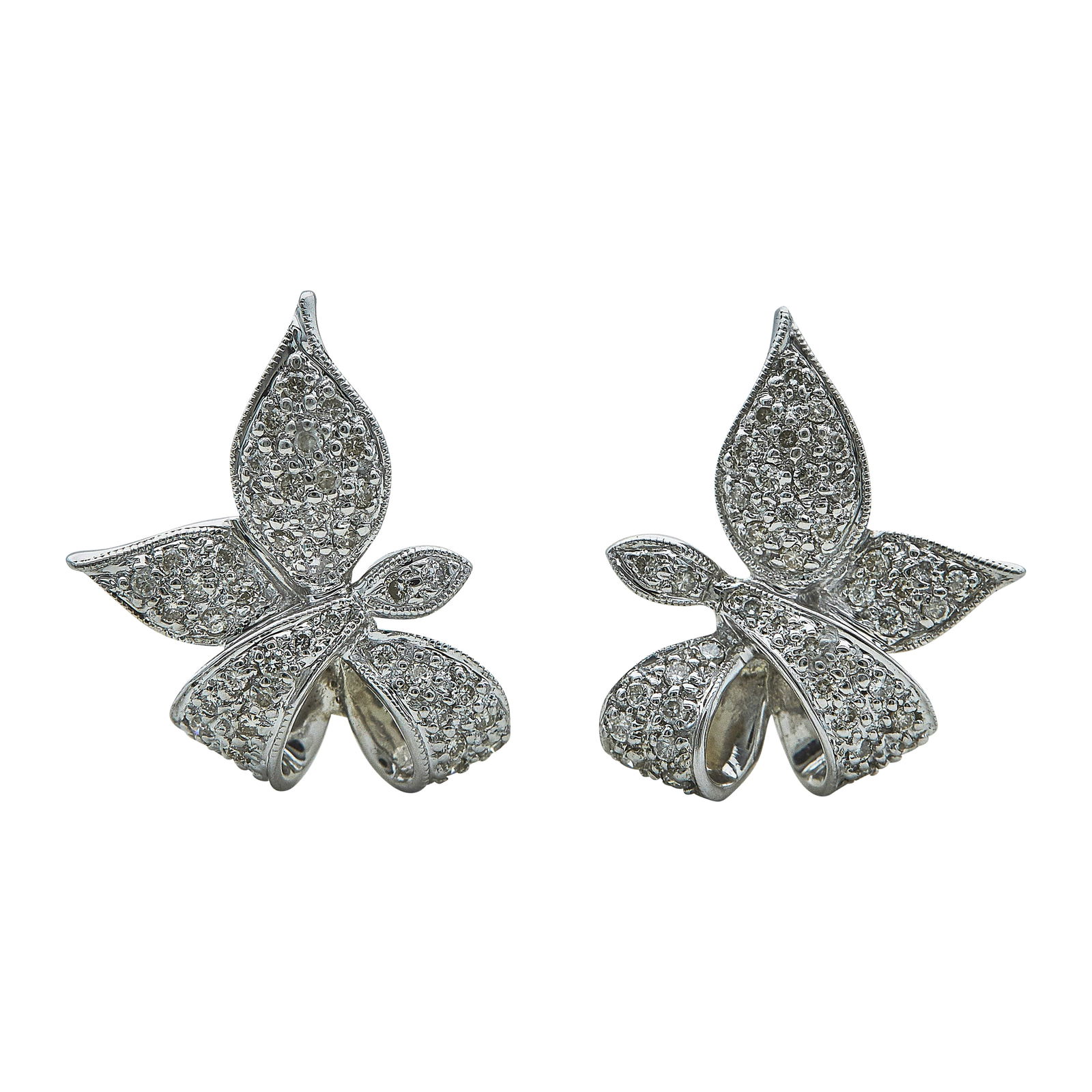 18K White Gold and Diamond Asymmetrical Bow Earrings (1 of 3)