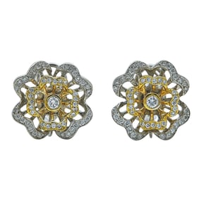 14K White and Yellow Gold Diamond Flower Head Earrings