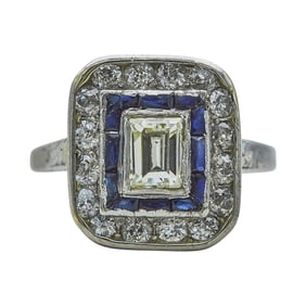 Platinum Sapphire and Diamond Plaque Ring