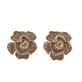 14K Rose Gold and Diamond Rose Earrings