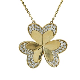 14K Yellow Gold and Diamond Clover Pendant Necklace