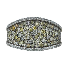 14K White Gold, Fancy Colored Diamond, and Colorless Diamond Pavé Band Ring