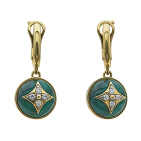 Louis Vuitton Blossom 18K Yellow Gold and Malachite Diamond Earrings