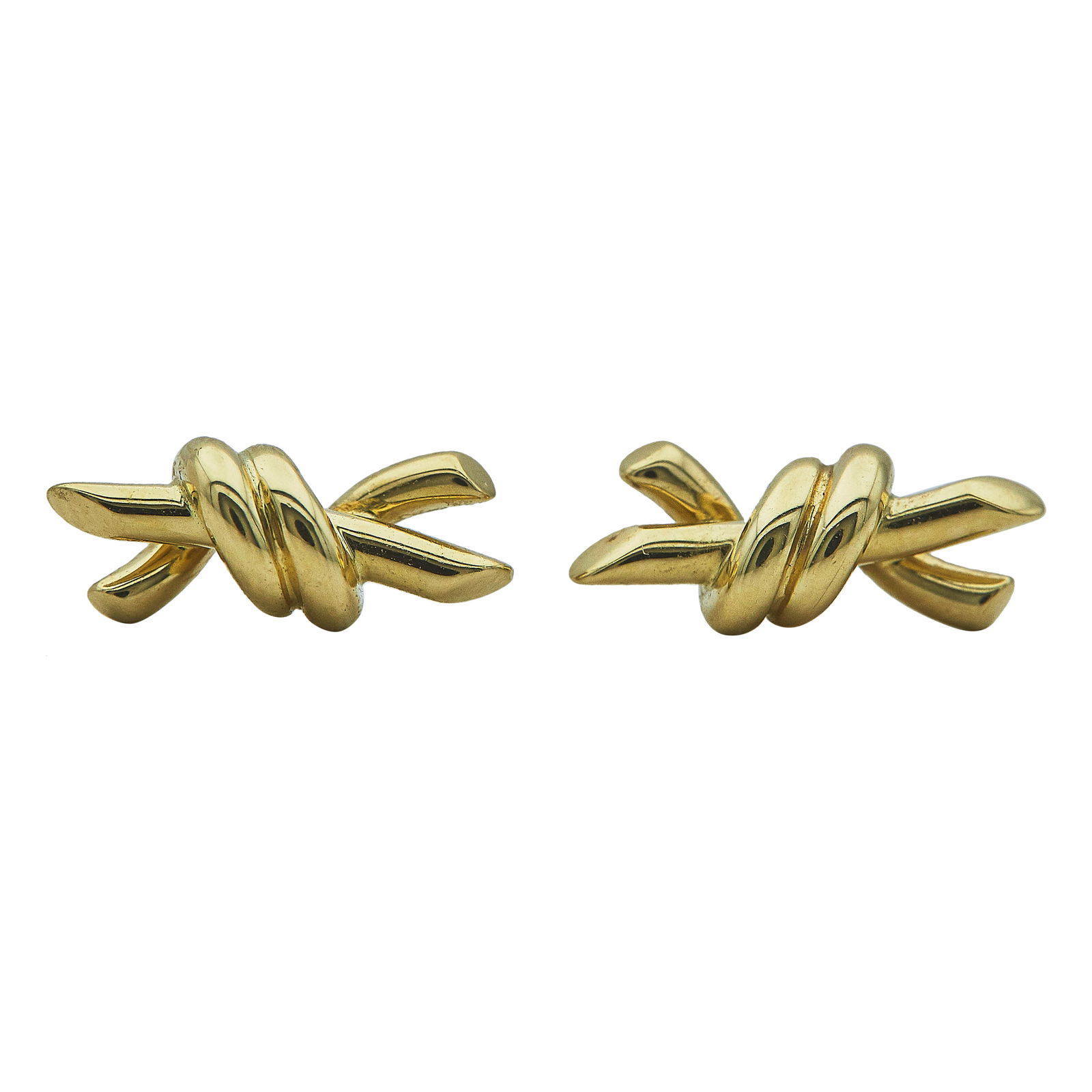 Tiffany & Co. Tiffany Knot 18K Yellow Gold Stud Earrings: BRAND: Tiffany & Co.; COLLECTION: Tiffany Knot; METAL: 18K Yellow Gold; STAMPED: © Tiffany & Co., AU750, France, numbered; CONDITION: Pre-owned, Very Good; ITEM WEIGHT (GRAMS): 3.94 g; MEASUREMENTS: