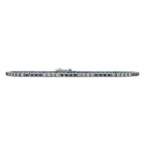 Platinum Square Cut Sapphire and Diamond Line Bracelet