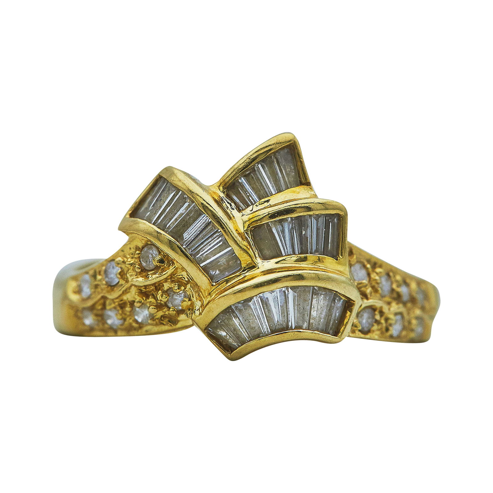 18K Yellow Gold Round and Baguette Cut Diamond Ring (1 of 3)