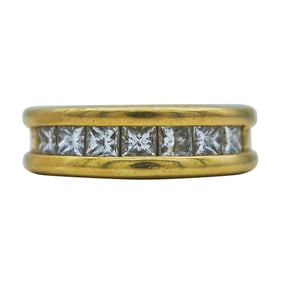 18K Yellow Gold Princess Cut Diamond Band Ring