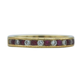 14K Yellow Gold, Diamond, and Ruby Half-Hoop Band