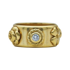 Chanel Camellia 18K Yellow Gold and Diamond Ring Band