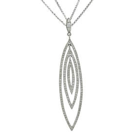 14K White Gold and Diamond Teardrop Shaped Pendant Necklace