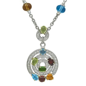 18K White Gold Diamond and Multicolored Gemstone Pendant Necklace