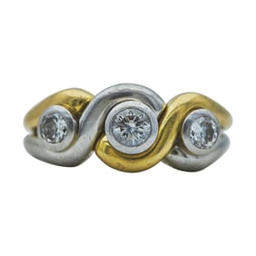 18K Yellow Gold and Platinum Three Stone Diamond Ring Band