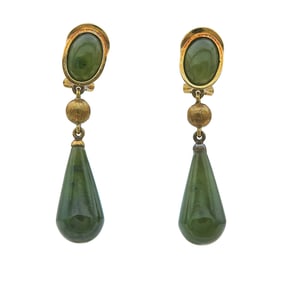 18K Yellow Gold and Nephrite Drop Earrings