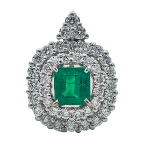 18K White Gold, Emerald, and Diamond Pendant