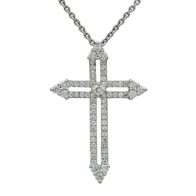 18K White Gold and Diamond Cross Pendant with 14K White Gold Chain