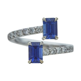 ELJA 18K White Gold Sapphire and Diamond Bypass Ring