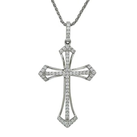 18K White Gold and Diamond Cross Pendant on 14K White Gold Chain