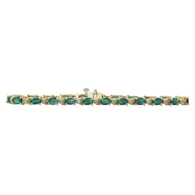14K Yellow Gold Emerald and Diamond Tennis Bracelet
