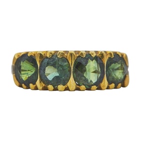 18K Yellow Gold and Green Sapphire Half-Hoop Band Ring