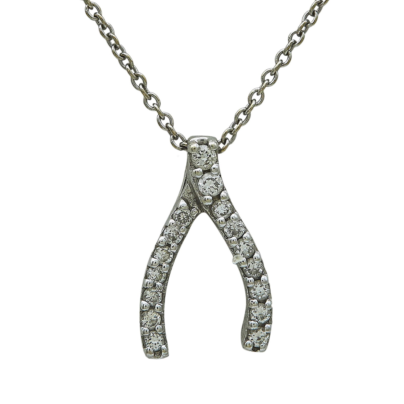 Roberto Coin 18K White Gold Diamond Wishbone Pendant Necklace (1 of 5)