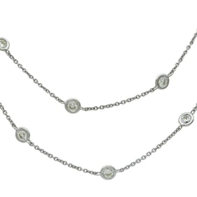 14K White Gold and Round Brilliant Cut Diamond Necklace